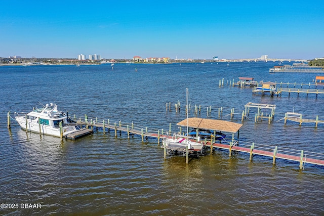 view of dock with a water view