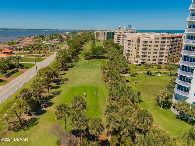 aerial view featuring a water view