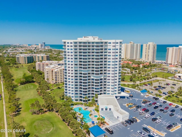 aerial view with a water view