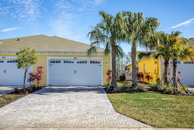 view of front of house with a garage and a front lawn