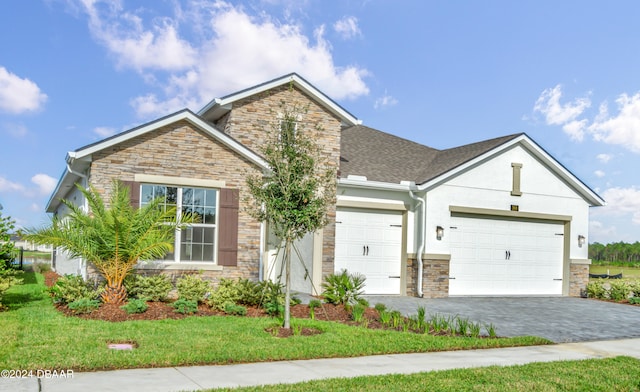 view of front of home featuring a garage and a front lawn