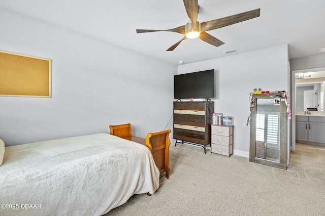 6423 Hanfield Ln, Port Orange, FL 32128 - bedroom featuring light carpet and a ceiling fan