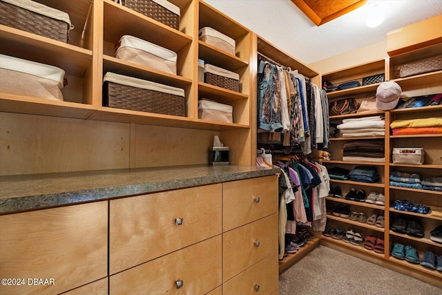 walk in closet featuring carpet