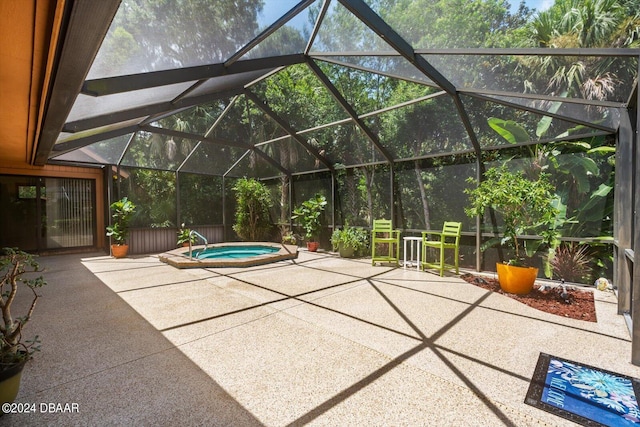 view of patio / terrace featuring a lanai