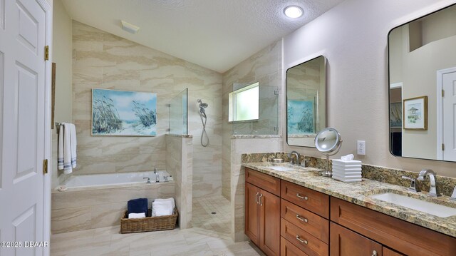 1453 Sunningdale Ln, Ormond Beach, FL 32174 - full bathroom with a sink, a bath, walk in shower, and double vanity