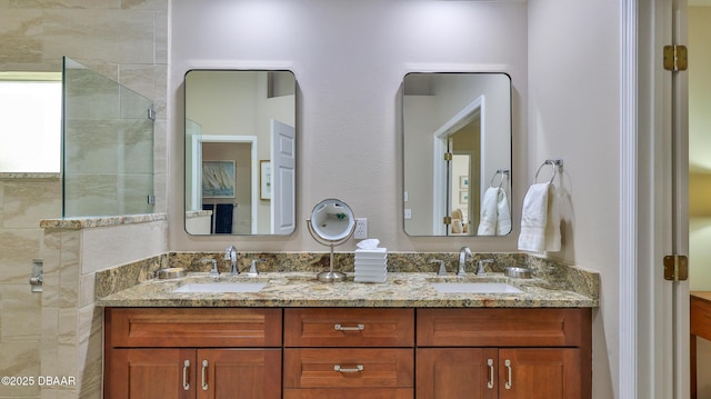 1453 Sunningdale Ln, Ormond Beach, FL 32174 - full bathroom with a sink, double vanity, and tiled shower