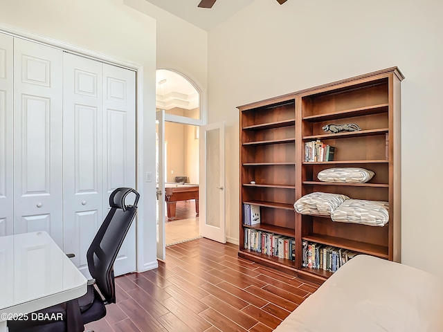 home office with a high ceiling