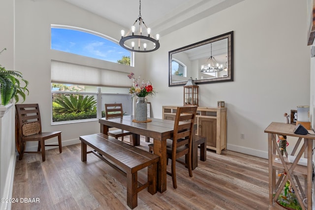 dining room featuring hardwood / wood-style flooring and a notable chandelier