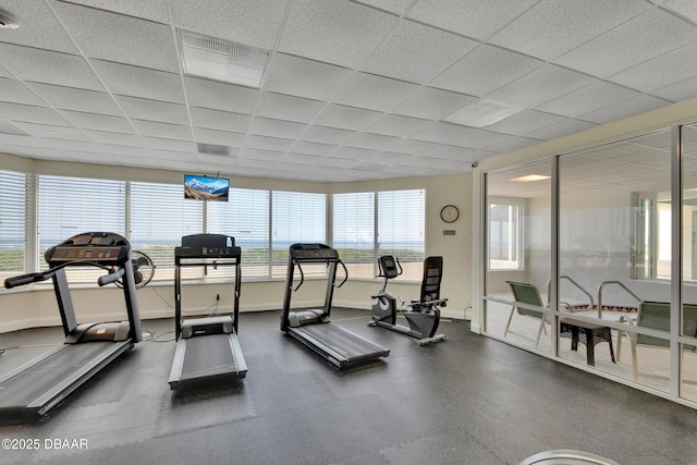 2937 S Atlantic Ave Unit 1108, Daytona Beach Shores, FL 32118 - gym with baseboards and a drop ceiling