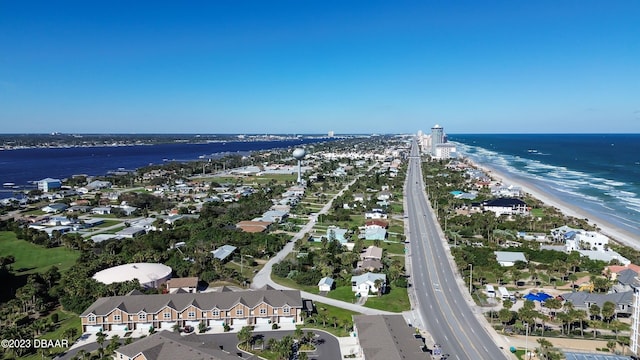 aerial view with a beach view and a water view