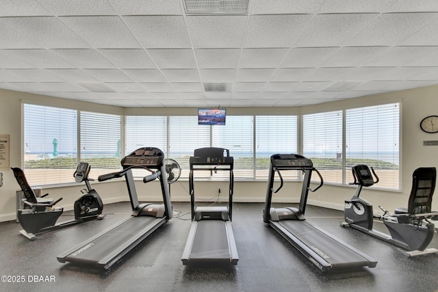 2937 S Atlantic Ave Unit 1108, Daytona Beach Shores, FL 32118 - exercise room featuring a drop ceiling and baseboards