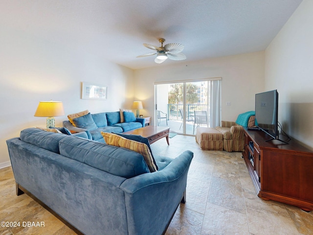 living room with ceiling fan