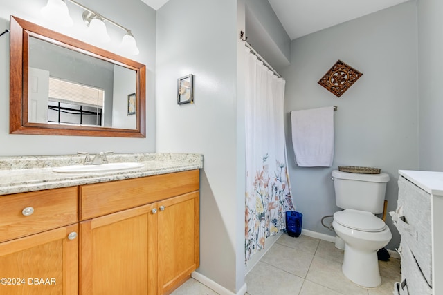 bathroom featuring tile patterned flooring, vanity, and toilet