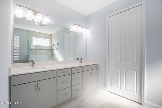 bathroom featuring vanity and walk in shower