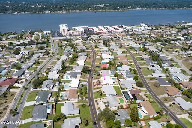 aerial view featuring a water view