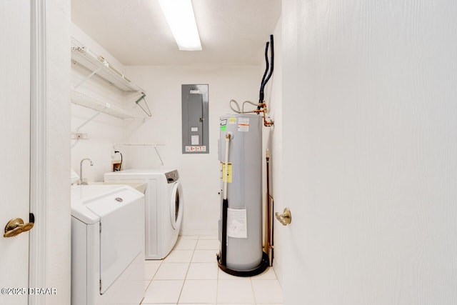 130 Kimberly Dr, Ormond Beach, FL 32174 - laundry room with electric water heater, electric panel, independent washer and dryer, and light tile patterned floors