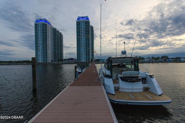 dock area featuring a water view