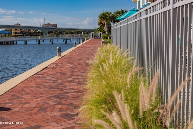 dock area with a water view