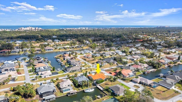 aerial view with a water view