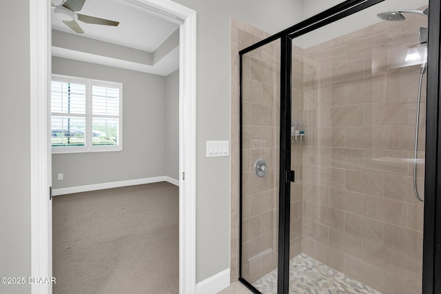 906 Coral Reef Way, Daytona Beach, FL 32124 - bathroom with a stall shower and a ceiling fan