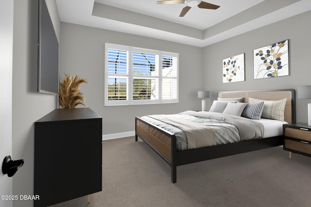 906 Coral Reef Way, Daytona Beach, FL 32124 - bedroom featuring carpet floors, a tray ceiling, and a ceiling fan