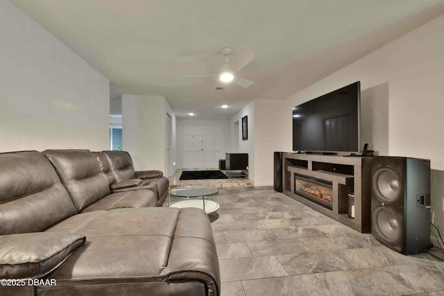 living room with ceiling fan