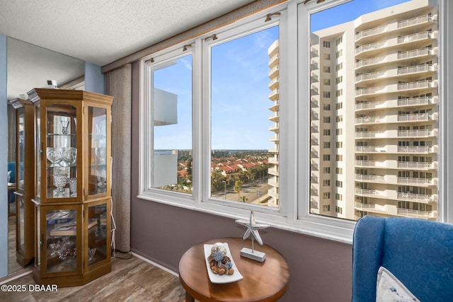2987 S Atlantic Ave Unit 805, Daytona Beach Shores, FL 32118 - living area featuring wood finished floors and a textured ceiling