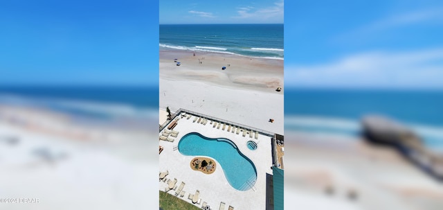 interior space featuring a view of the beach