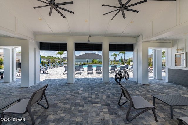 6232 W Fallsgrove Ln, Port Orange, FL 32128 - view of patio / terrace with ceiling fan and a pool