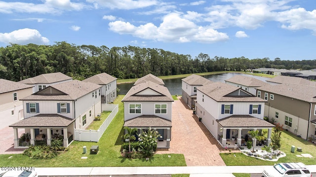 bird's eye view featuring a water view