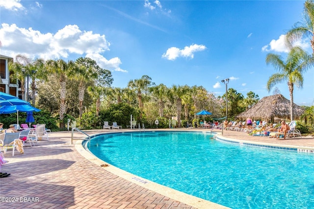 view of pool featuring a patio and a gazebo