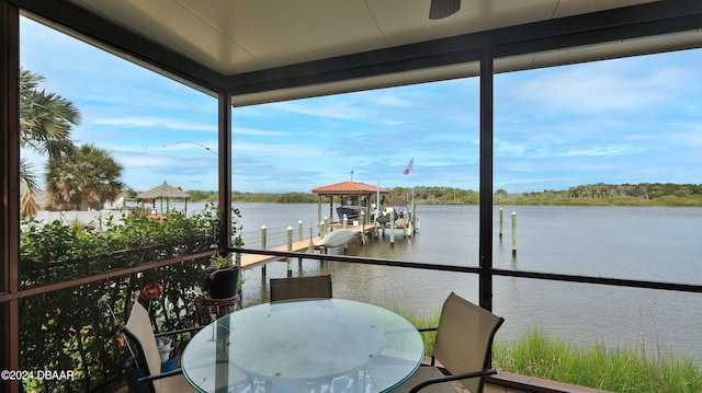 view of dock with a water view