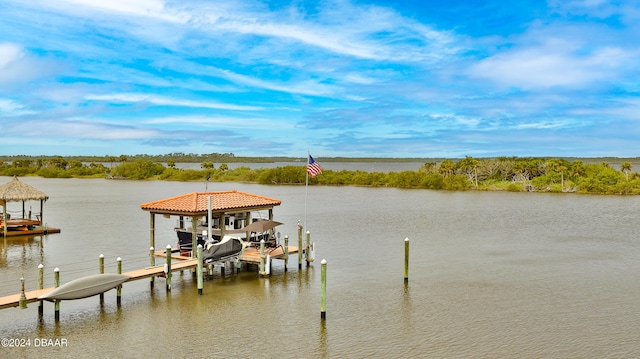 view of dock with a water view