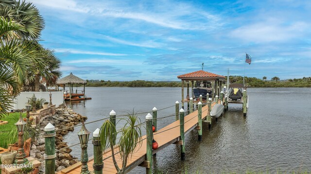 view of dock featuring a water view