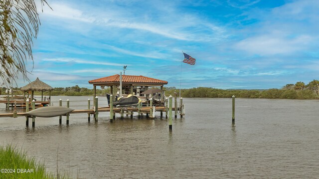 dock area with a water view