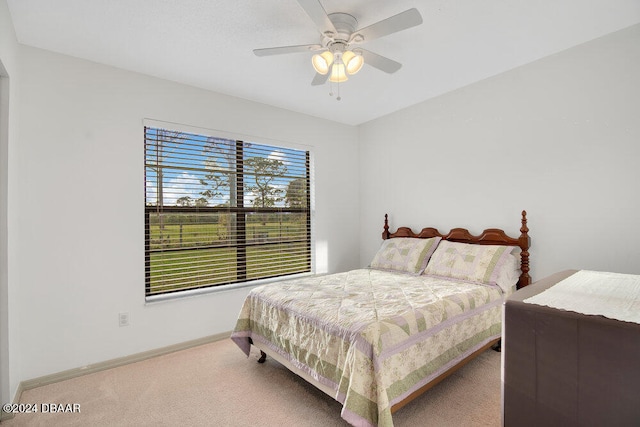 bedroom featuring carpet flooring and ceiling fan