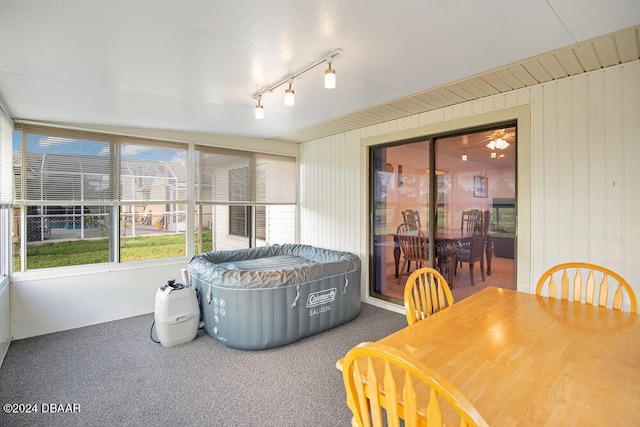 sunroom featuring rail lighting