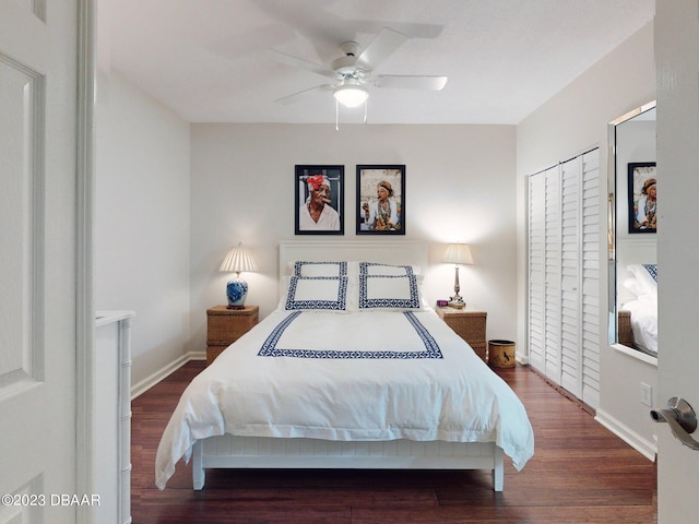520 S Peninsula Ave Unit 2D7, New Smyrna Beach, FL 32169 - bedroom featuring a closet, hardwood / wood-style floors, and ceiling fan