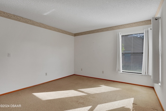 spare room with a textured ceiling and carpet flooring