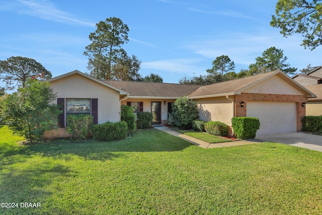 ranch-style house with a front lawn and a garage