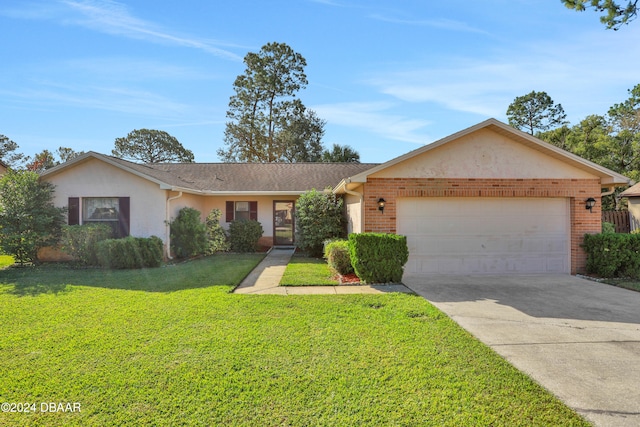 single story home with a front lawn and a garage