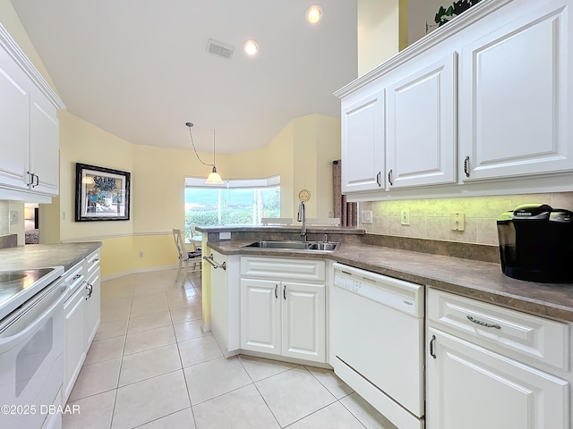 kitchen with sink, white dishwasher, white cabinetry, and electric stove