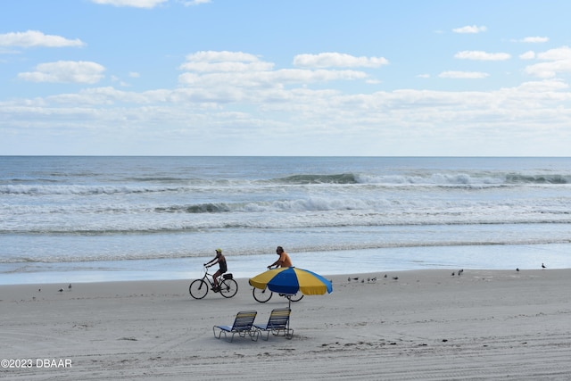 property view of water featuring a beach view