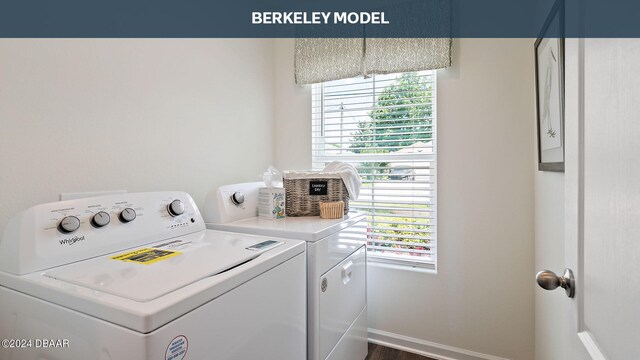 laundry room featuring dark wood-type flooring and separate washer and dryer