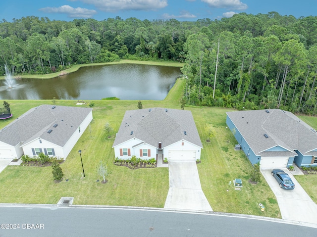 bird's eye view featuring a water view