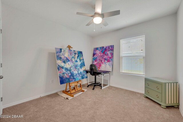 350 Sunset Point Dr, Ormond Beach, FL 32174 - office space with light colored carpet, a ceiling fan, and baseboards