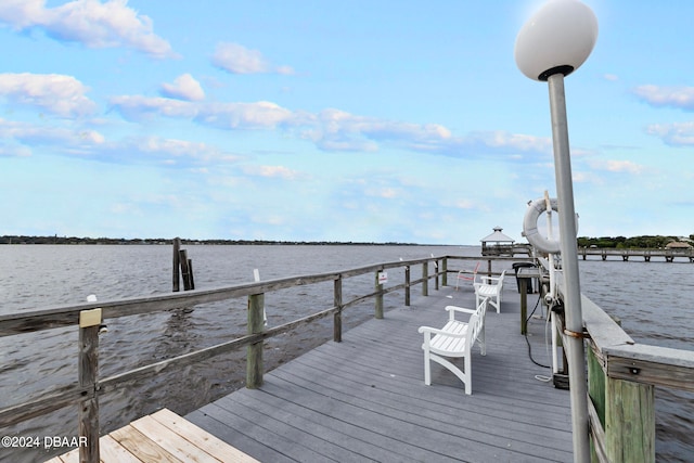 view of dock with a water view