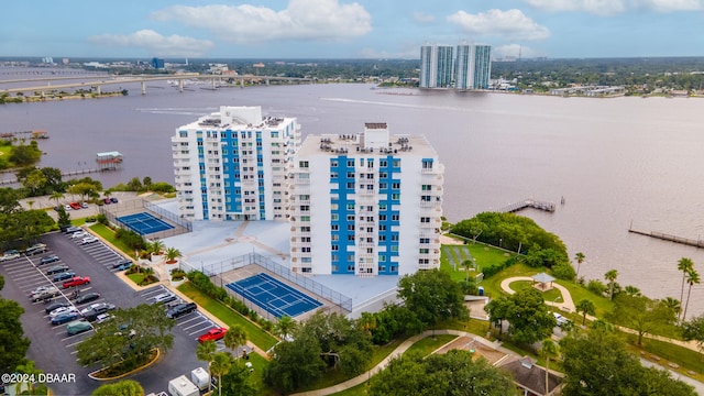 aerial view with a water view