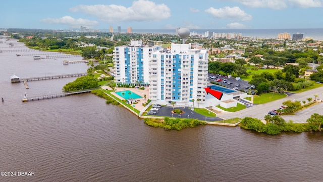 aerial view with a water view