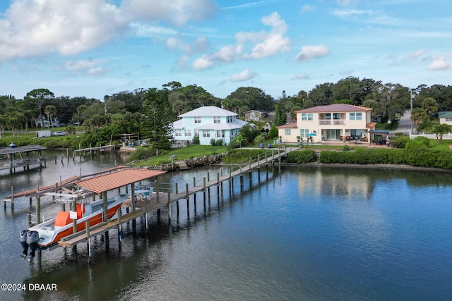 view of dock with a water view